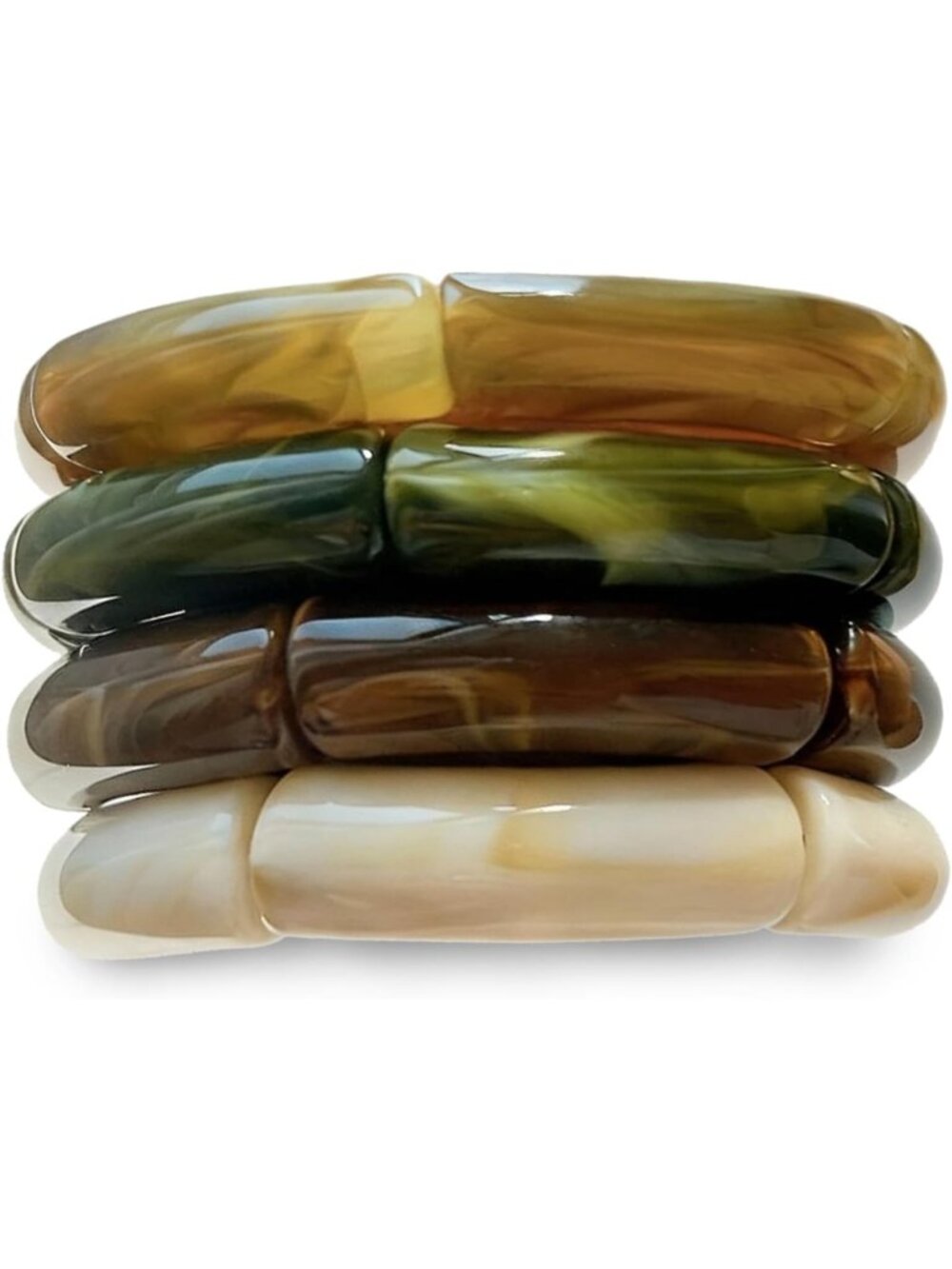 6pcs Chunky Acrylic Bangle Bracelets Set, Brown Stretchy Resin Stackable Fashion